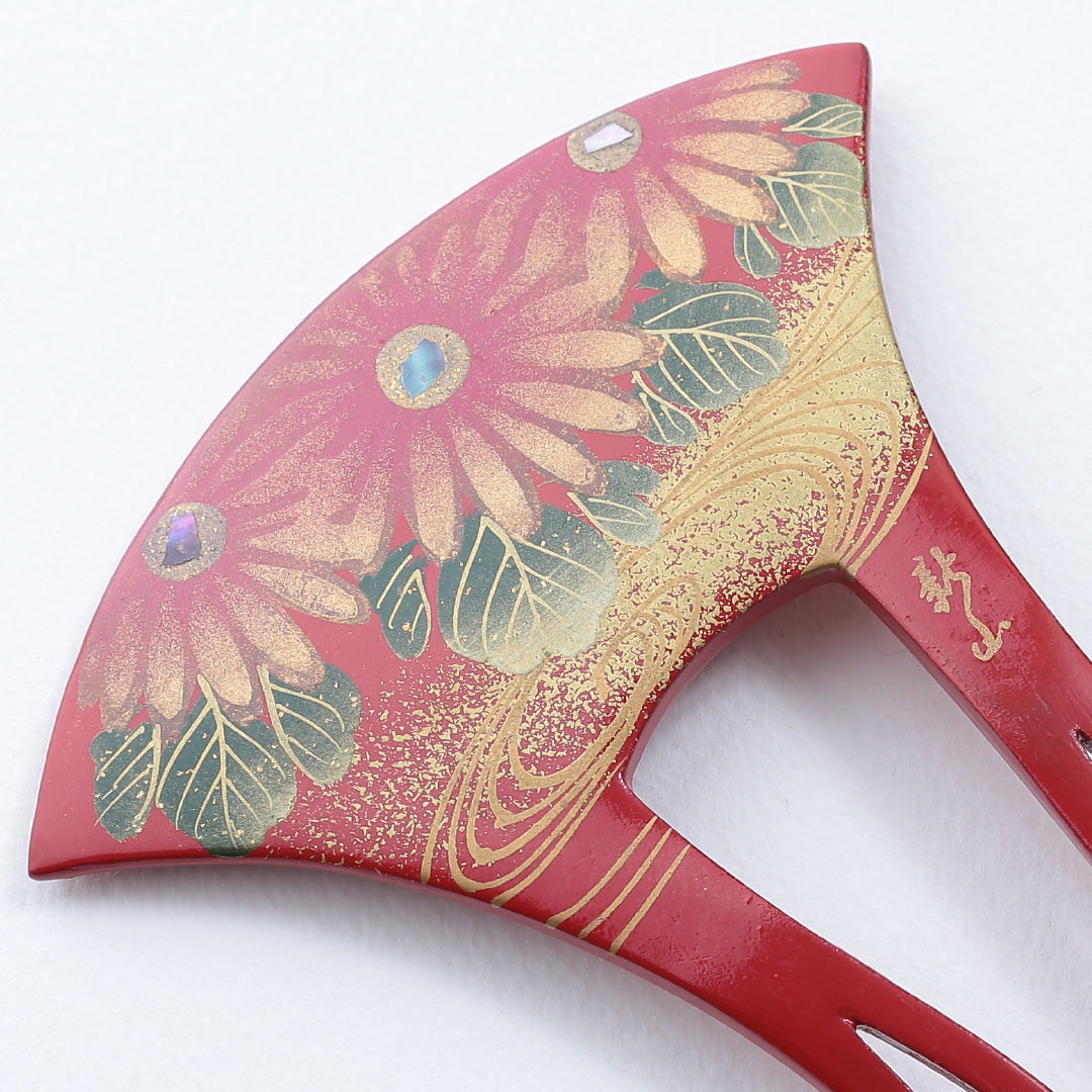 かんざし 和装小物 Aランク 新山 木工 蒔絵 赤系 1221-00007