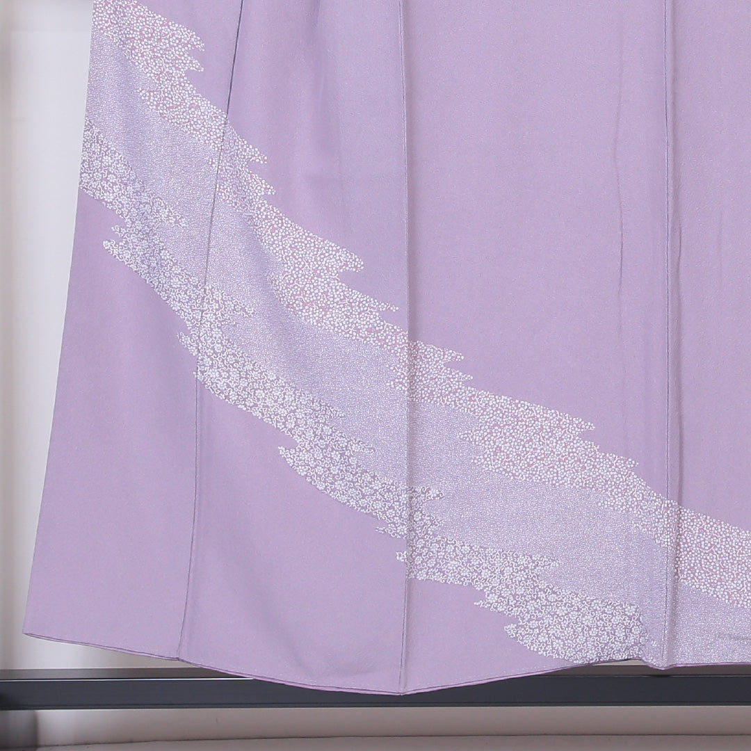 訪問着 袷 身丈153cm 裄丈64cm 正絹 Bランク セミフォーマル 広衿 Sサイズ 落款 花柄 鮫 紫系 RP 1217-04557