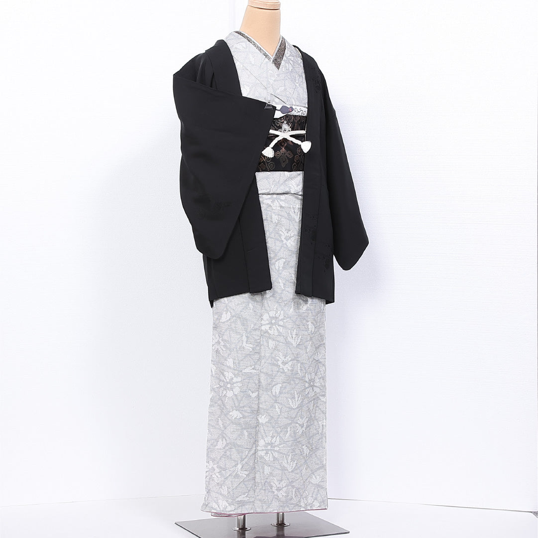 羽織 身丈76cm 裄丈62cm S 正絹 Sランク 袷 一つ紋 丸に片喰 黒羽織 紐あり 創作 1217-11145