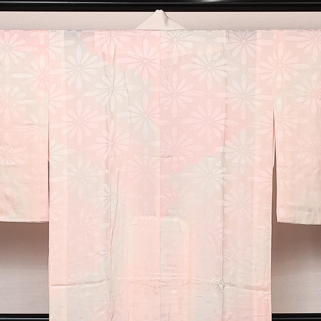 長襦袢 無双袖 身丈139cm 裄丈64cm 正絹 Sランク 紋意匠 (菊) 2XLサイズ 居敷当て ピンク系 RP 1239-14044