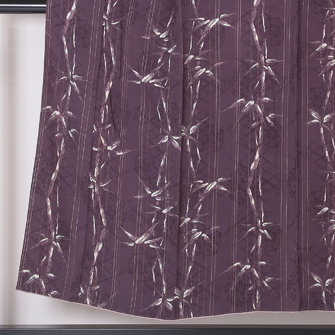 アンティーク 小紋 袷 身丈149cm 裄丈61cm 正絹 Bランク XSサイズ 広衿 笹 紫系 1215-02092