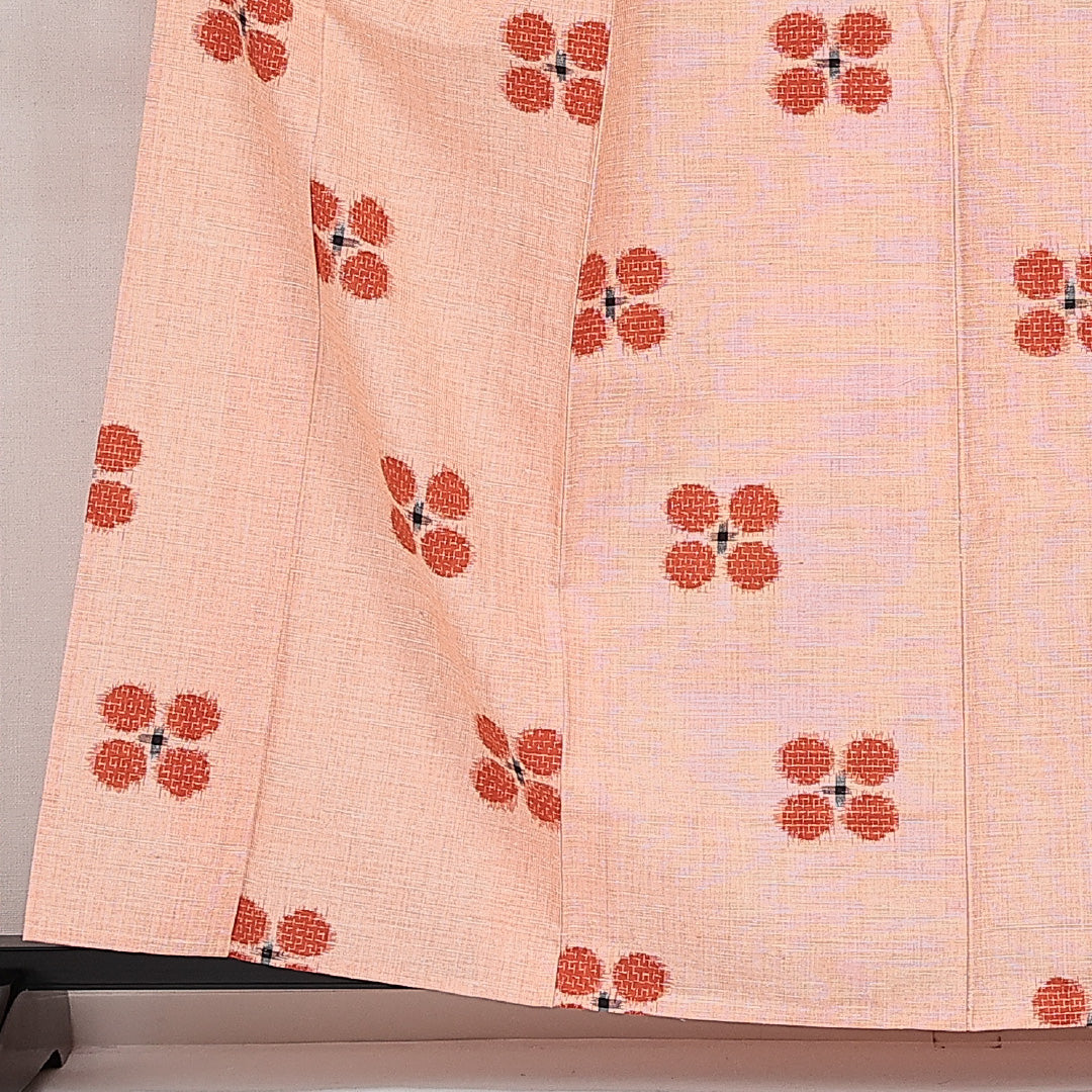 未使用品 真綿紬 単衣 身丈160cm 裄丈62cm 正絹 Sランク カジュアル バチ衿 Lサイズ 居敷当て 肩当て しつけ糸 朱系 RP 1223-14403