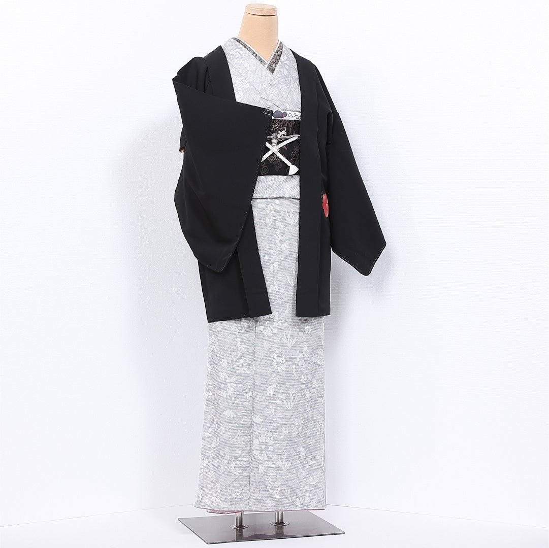 羽織 身丈82cm 裄丈64cm M 正絹 Sランク 袷 黒羽織 紐あり 牡丹 友禅 絵羽羽織 1217-11169
