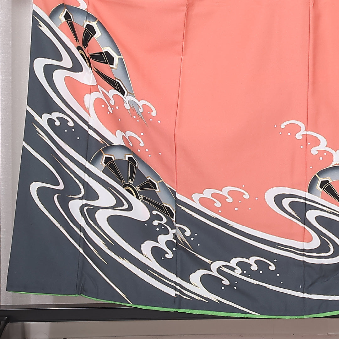 洗える着物 訪問着 胴抜き 身丈160cm 裄丈67cm ポリエステル Sランク セミフォーマル バチ衿 Lサイズ 片輪車 ピンク系 RP 1217-12441