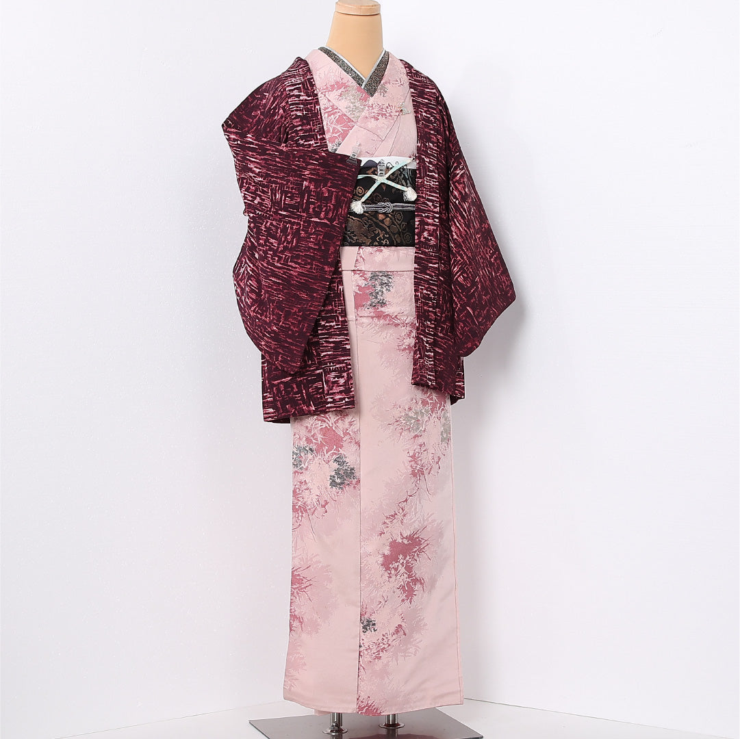 羽織 袷 身丈77cm 裄丈63cm 正絹 Aランク カジュアル Sサイズ 紐あり 創作柄 紫系 RP 1232-12721