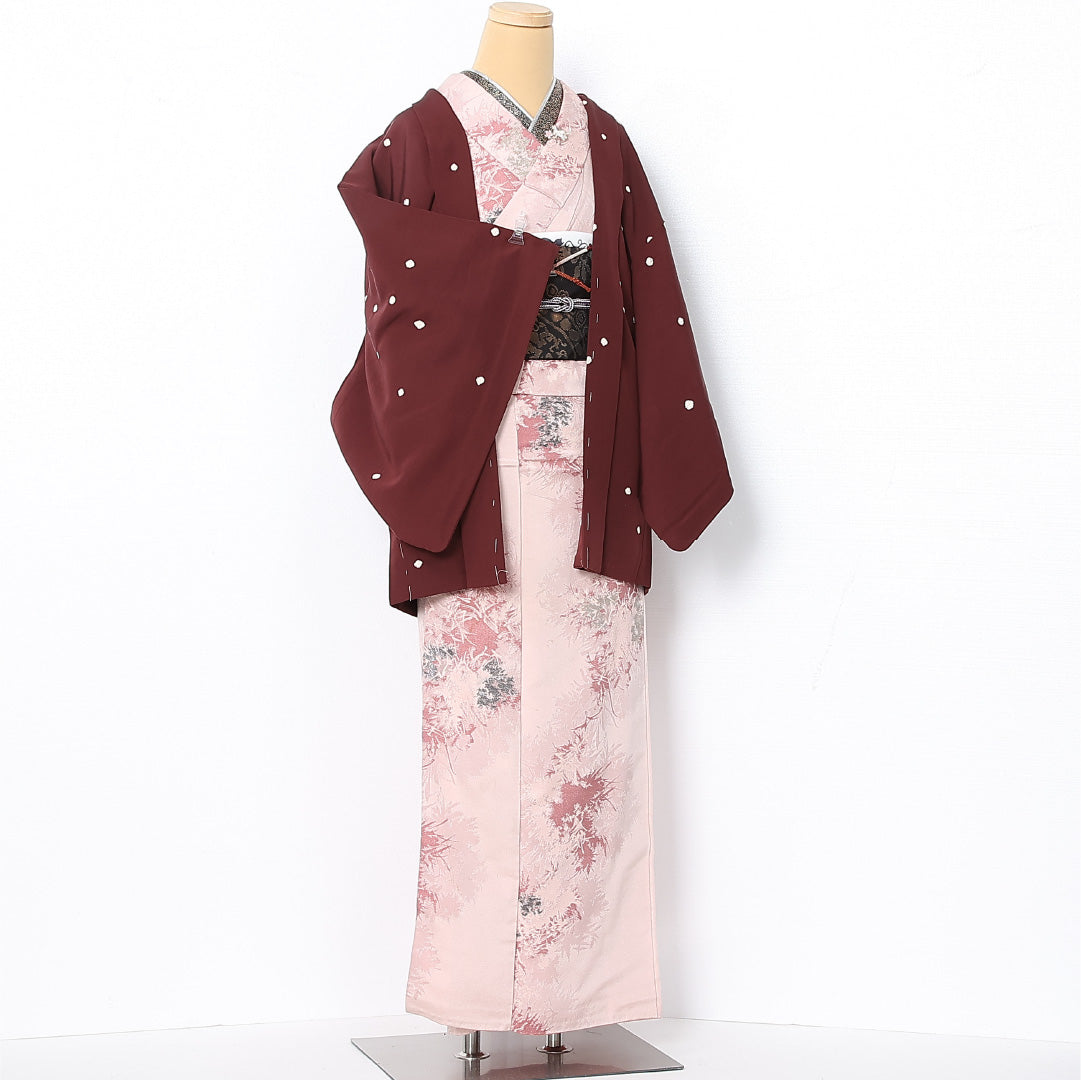 羽織 袷 身丈76cm 裄丈63cm 正絹 Sランク カジュアル Sサイズ 紐あり ドット 茶系 RP 1232-12813