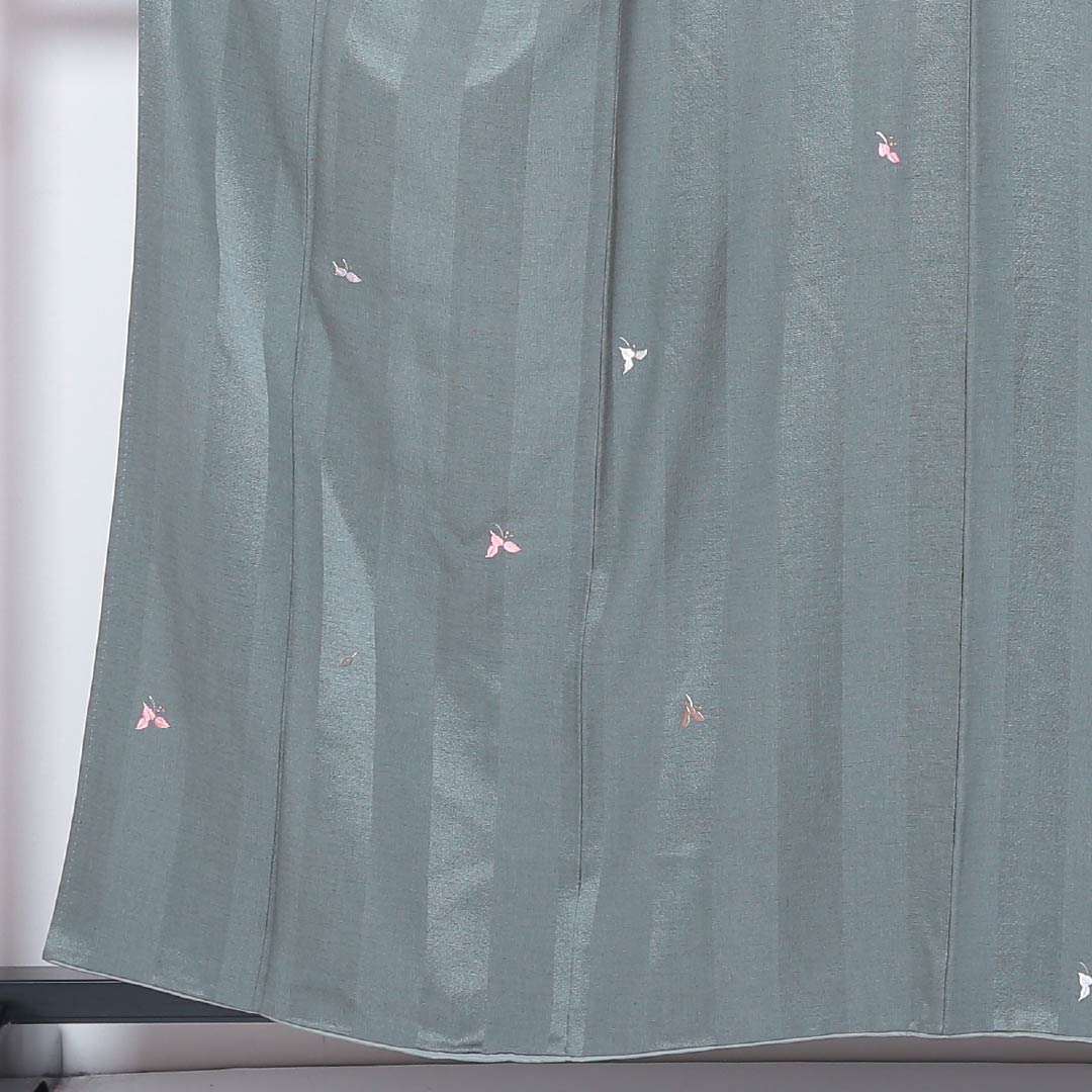 小紋 袷 身丈160cm 裄丈62cm 正絹 Sランク インフォーマル 広衿 Lサイズ 刺繍 縞 花柄 緑系 PO 1221-01813