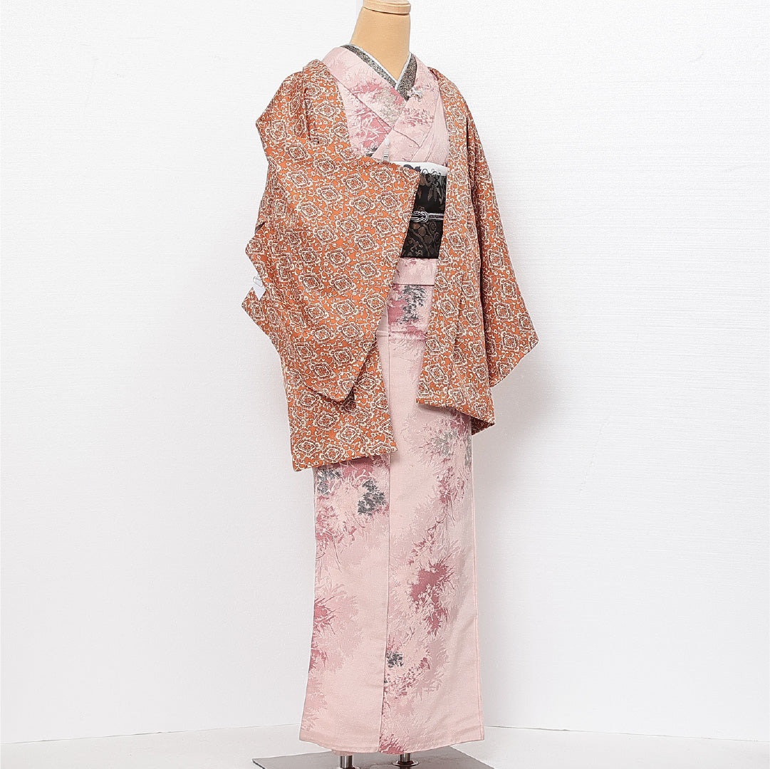 羽織 袷 身丈78cm 裄丈62cm 正絹 Sランク カジュアル Sサイズ アラベスク文様 朱系 RP 1232-13784