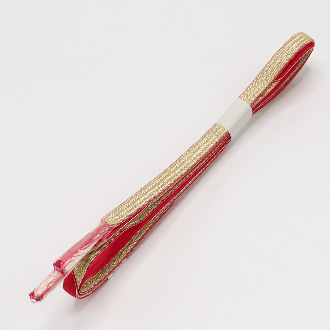 新古品 帯締め 礼装用 正絹 Nランク 平組紐 金系 ピンク系 1236-01168