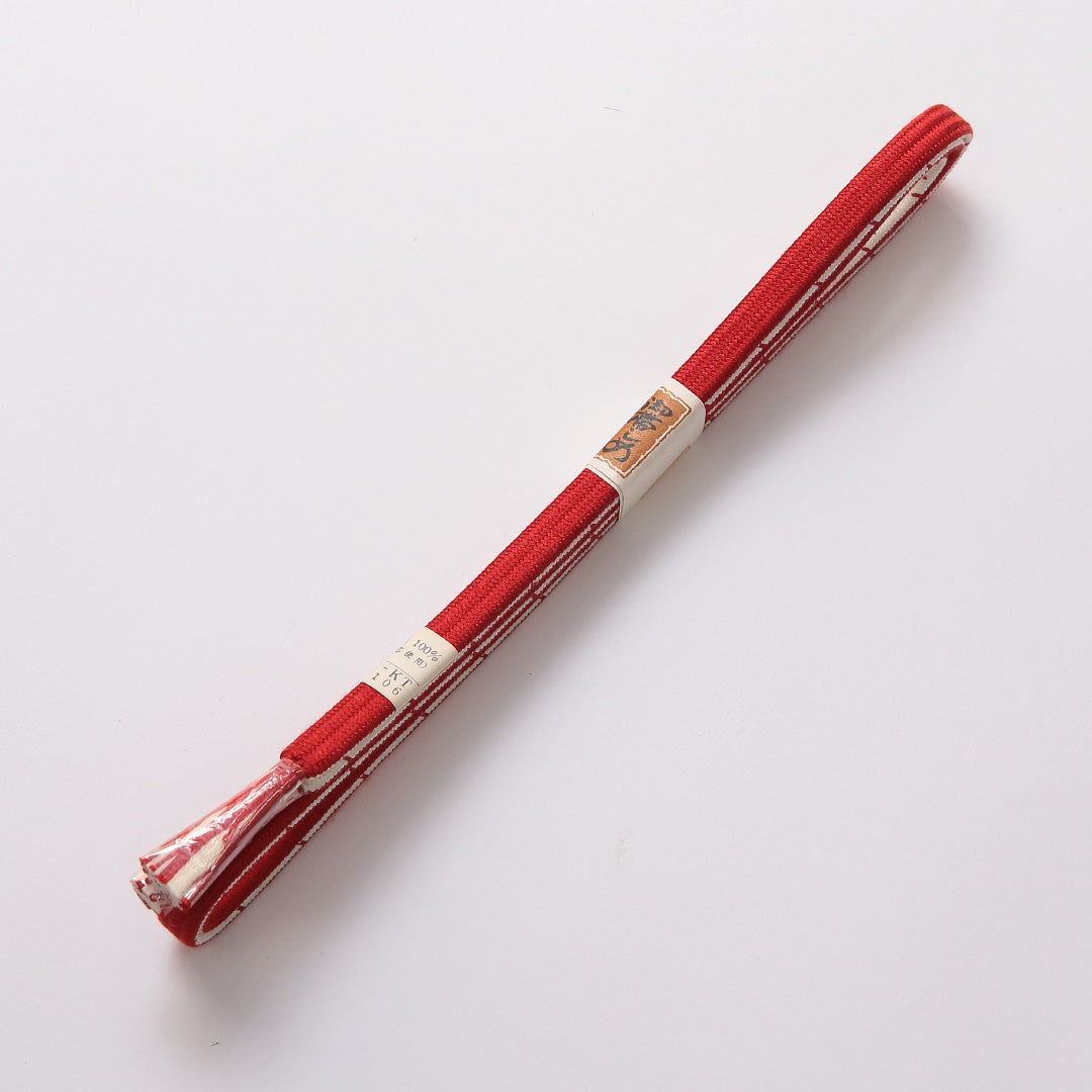 新古品 帯締め 正絹 Nランク 平組紐 平唐組 赤系 白系 共箱 D 1236-01372