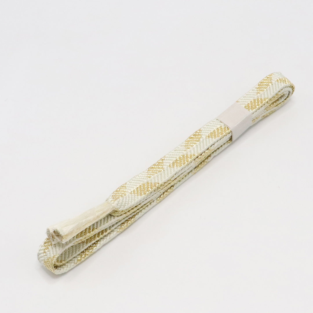 新古品 帯締め 留袖用 正絹 Nランク 平組紐 笹浪組 白系 金系 1236-01183