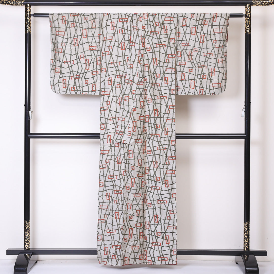 アンティーク 紬 袷 身丈160cm 裄64cm 正絹 グレー系 Aランク 銘仙 1216-00833-3422