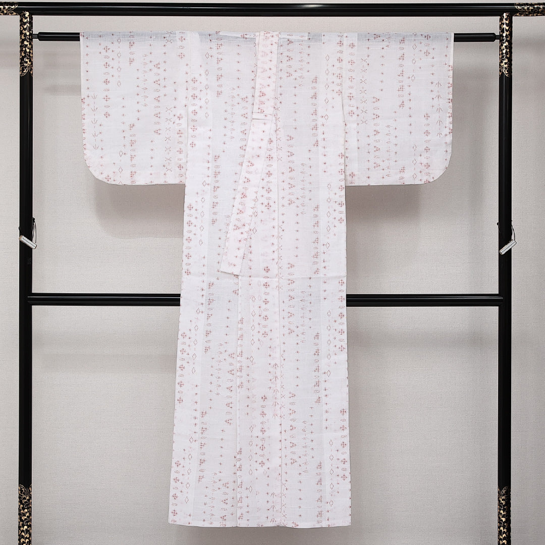 浴衣 夏物 洗える着物 身丈145cm 裄丈60cm Cランク 麻 バチ衿 XSサイズ カジュアル 肩当て 絣柄 素朴 爽やか 白系 1218-14202