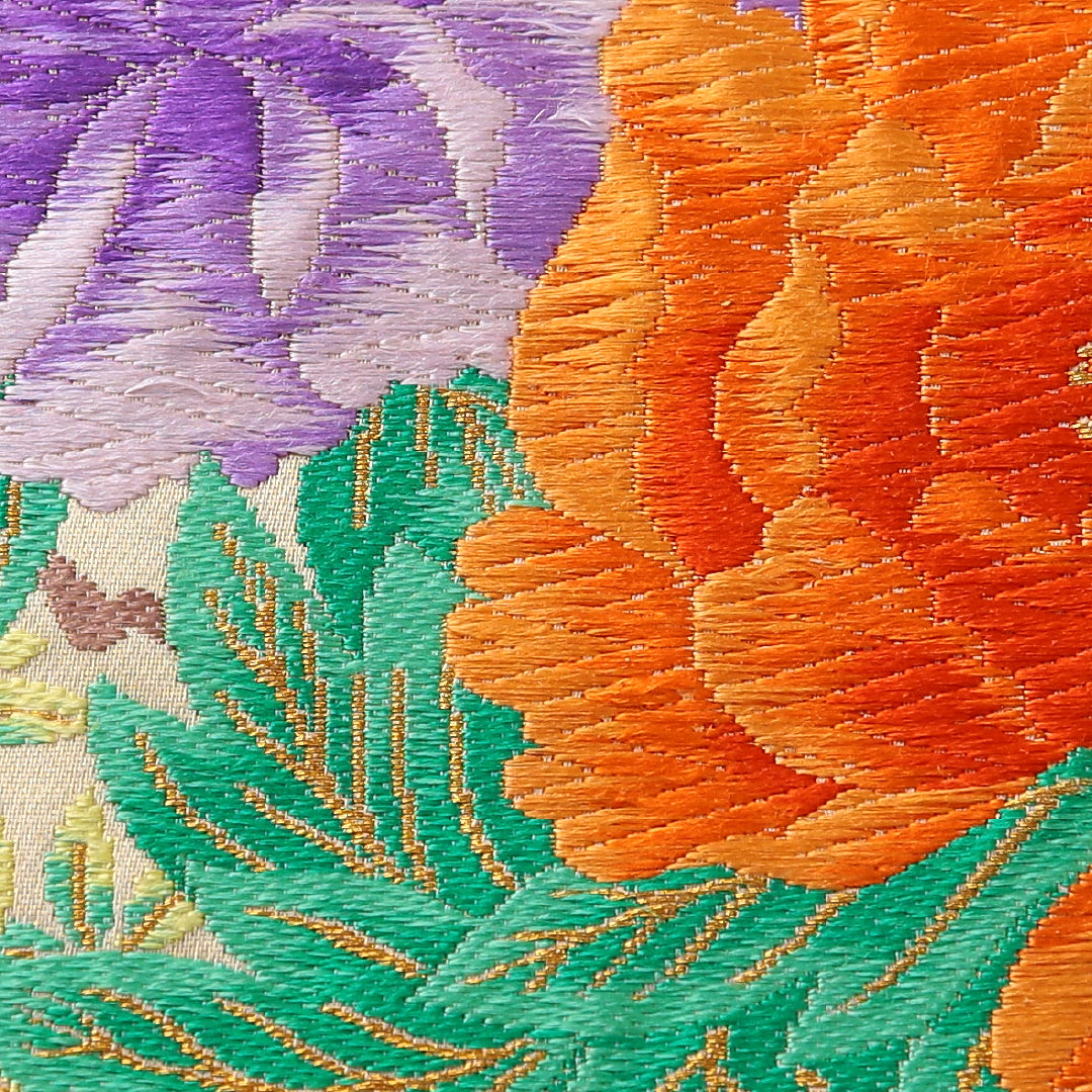 袋帯 帯丈430cm フォーマル 六通 Cランク 正絹 唐織 蜀江 牡丹 クリーム系 1223-02161