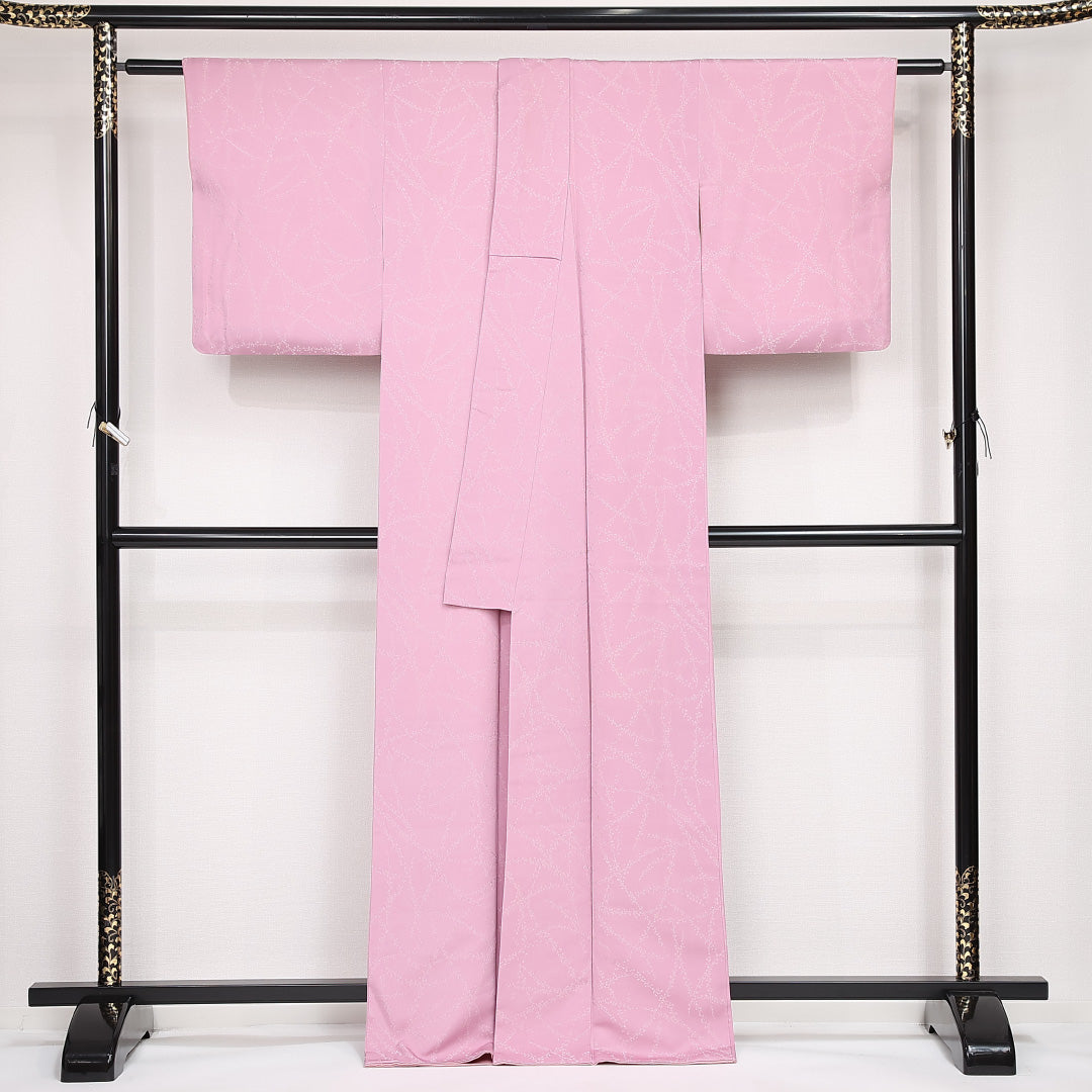 夏物 小紋 絽 身丈167cm 裄丈62cm 正絹 Aランク 紋意匠 (萩) インフォーマル バチ衿 XLサイズ 黒系 RP 1221-13192