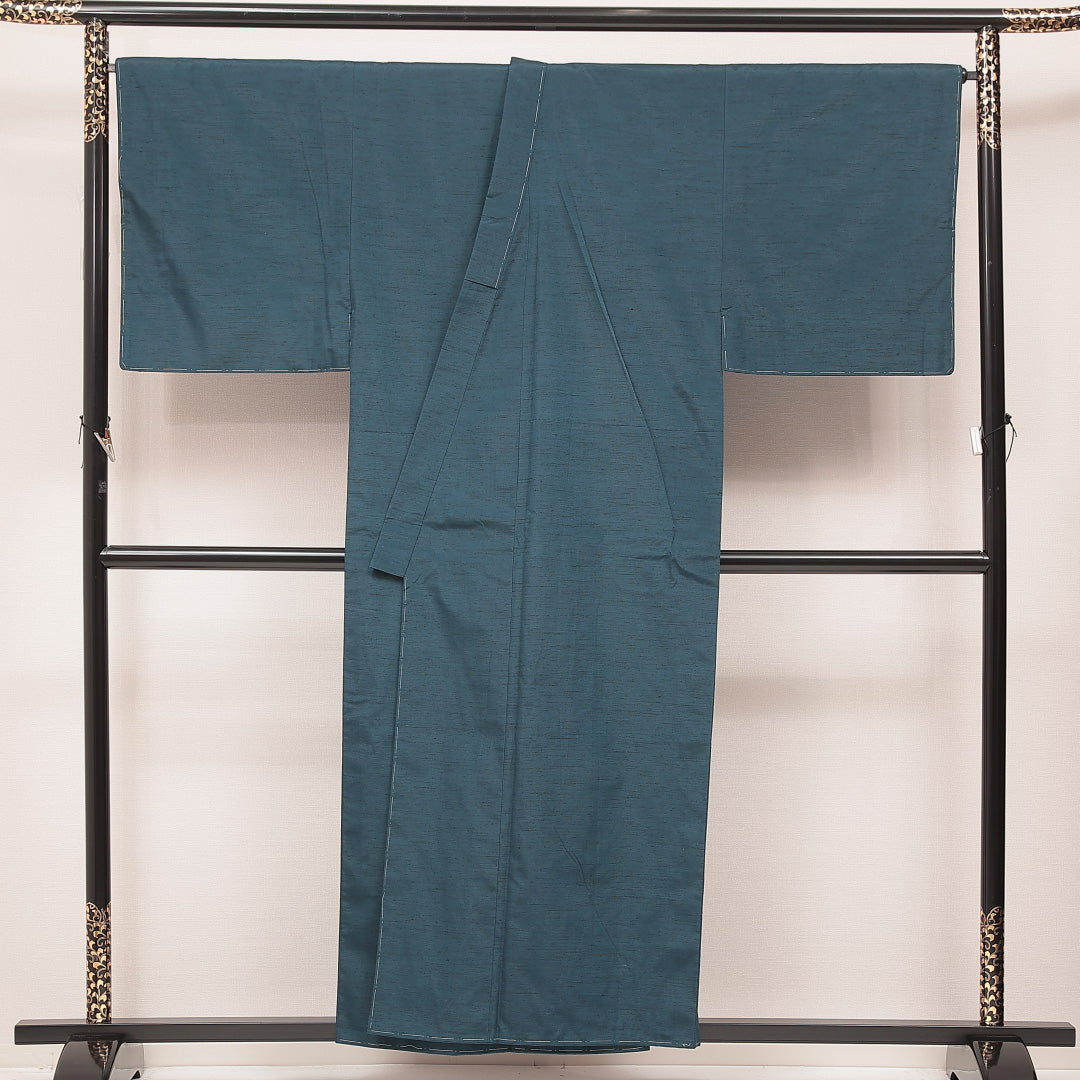 男着物 袷 身丈154cm 裄丈73cm 正絹 Sランク カジュアル 棒衿 XLサイズ 無地 青系 M4 1224-16921