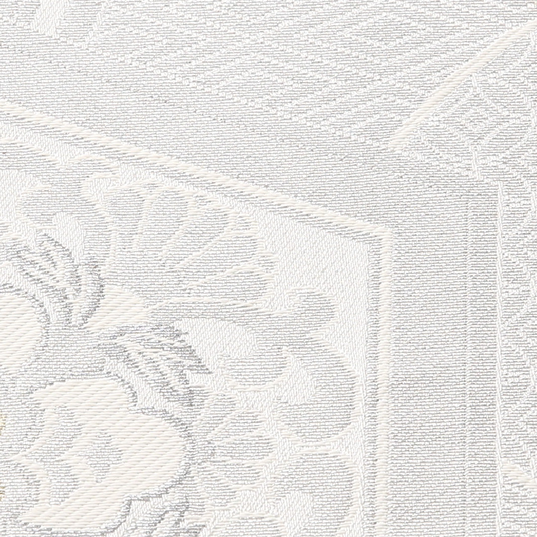 袋帯 帯丈0cm 六通 未仕立て フォーマル Sランク 正絹 花菱亀甲 古典的 気品 銀系 1223-01723