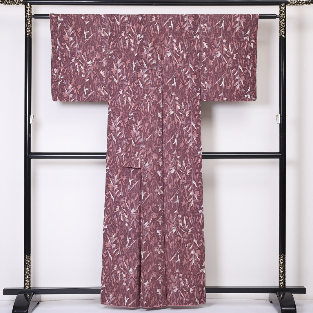 小紋 袷 身丈160cm 裄丈62cm 正絹 Aランク インフォーマル 広衿 Lサイズ 花柄 ピンク系 RP 1221-01944