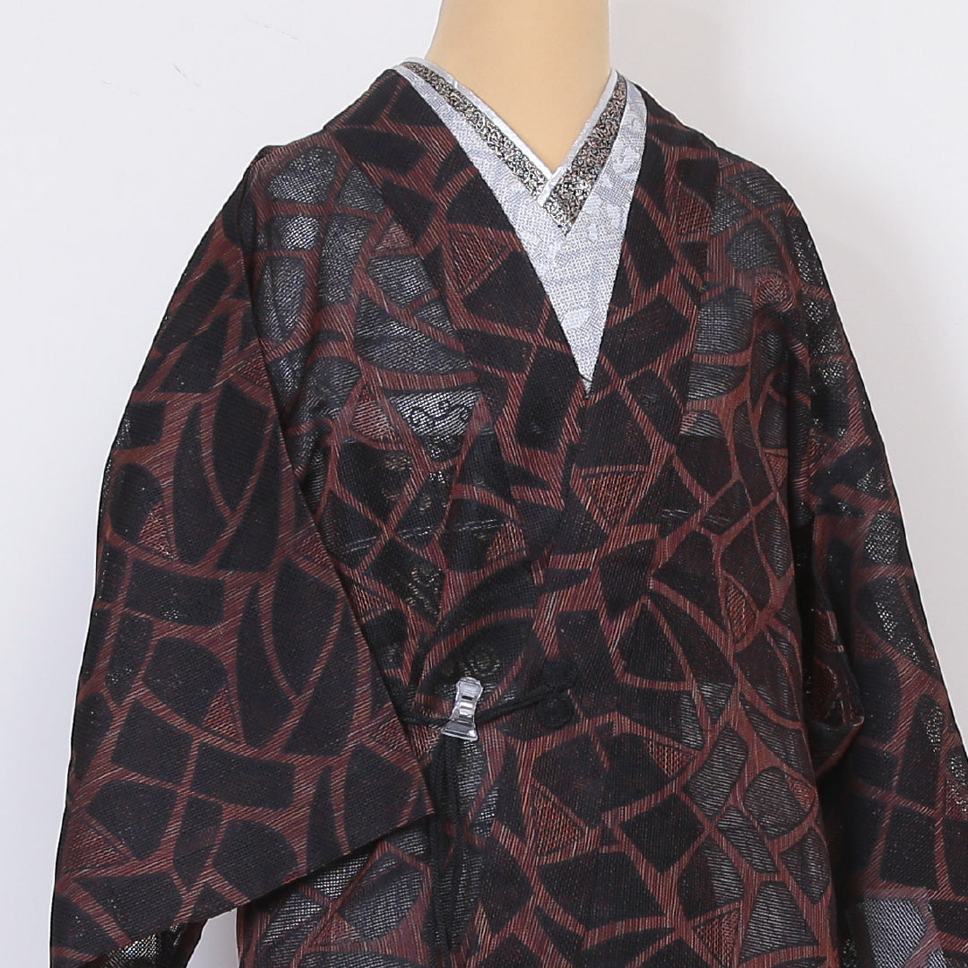 夏物 道中着 羅 身丈80cm 裄64.5cm 正絹 Sランク 茶系 1217-00522