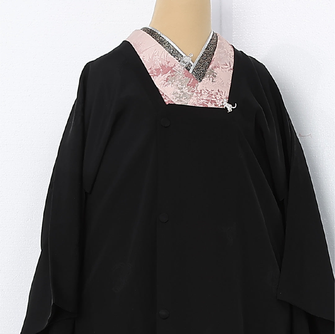 道行コート 袷 身丈90cm 裄丈64cm 正絹 Bランク Mサイズ 織り出し 七宝 黒系 HP 1237-12538