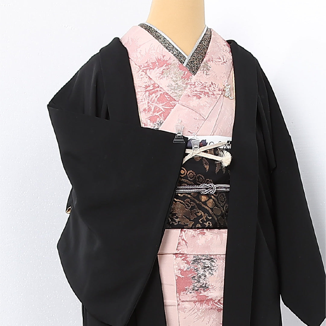 黒羽織 袷 身丈80cm 裄丈61cm 正絹 Cランク インフォーマル Sサイズ 紐あり 創作柄 黒系 LP 1233-12730