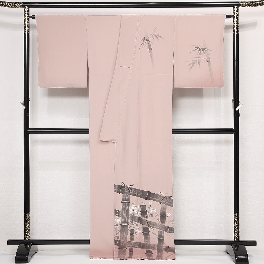 未使用品 訪問着 袷 身丈165cm 裄丈66cm 正絹 Nランク セミフォーマル 広衿 XLサイズ 泉山 作家物 落款 しつけ糸 ピンク系 PO 1217-13248