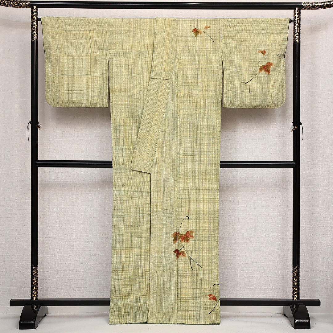 付下げ 袷 身丈163cm 裄丈67cm 正絹 Sランク インフォーマル 広衿 Lサイズ 桜 アイビー 緑系 RP 1218-14087
