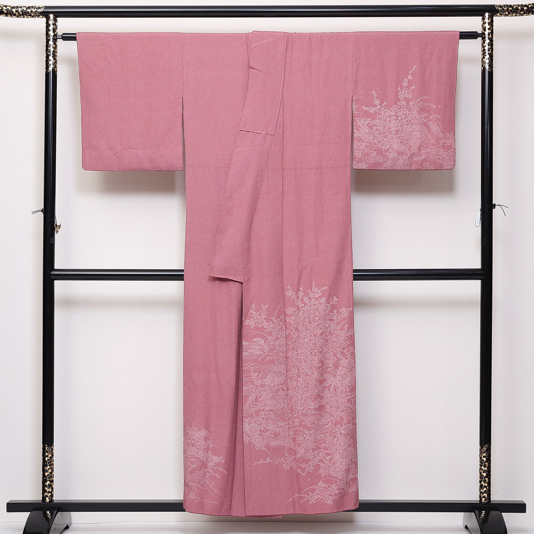 訪問着 袷 身丈152cm 裄63.5cm 正絹 鮫 流水 梅 牡丹 Aランク 1212-00719