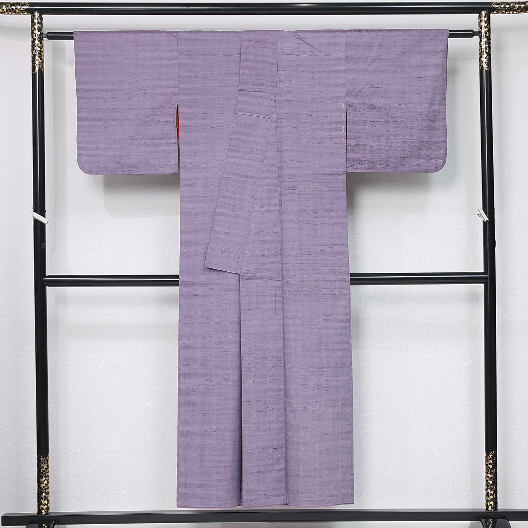 アンティーク 色無地 袷 身丈148cm 裄丈61cm 正絹 Bランク 一つ紋 (花菱) 広衿 XSサイズ 小紋 ぼかし染 無地 紫系 M4 1219-11992