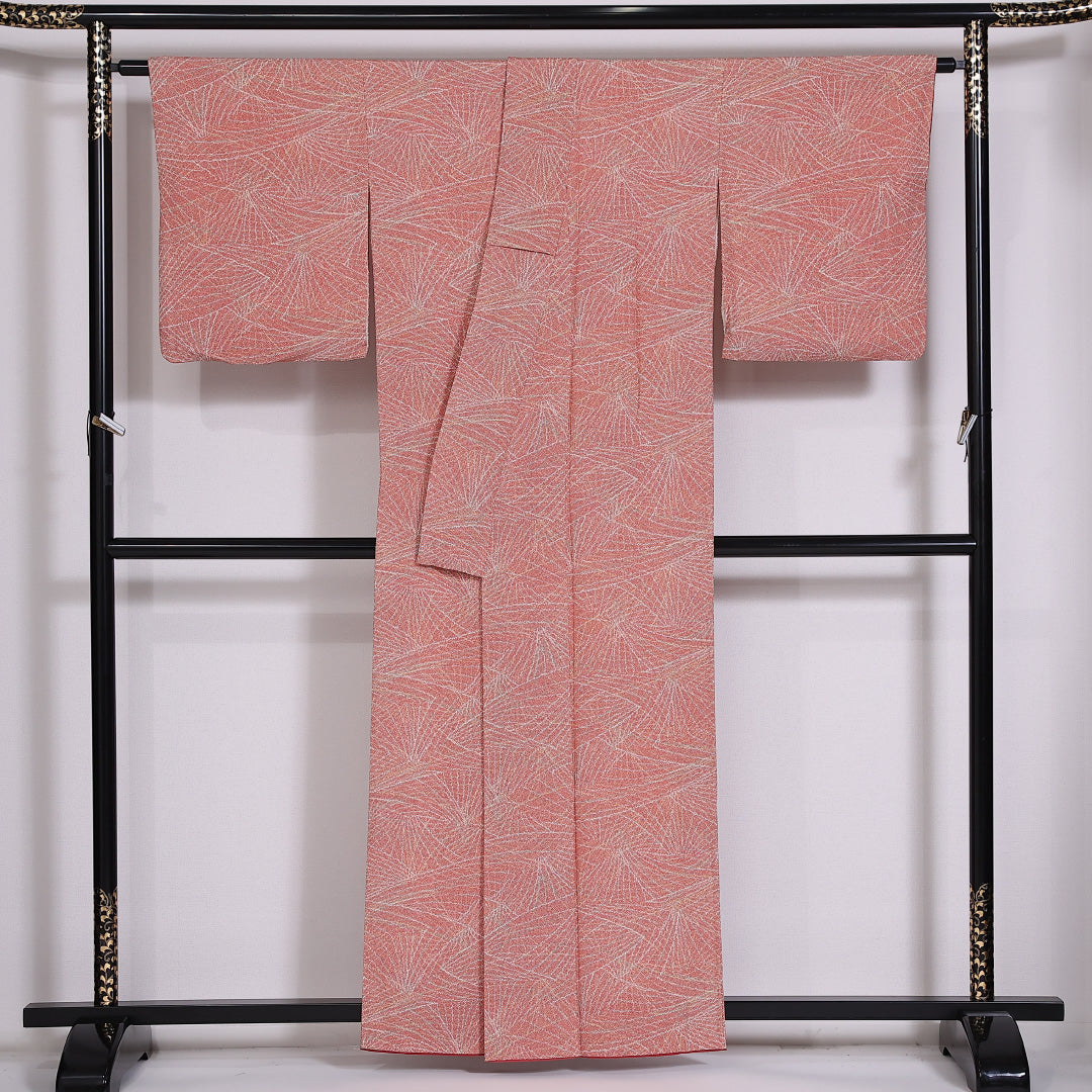 小紋 袷 身丈158cm 裄丈63cm 正絹 Sランク インフォーマル 広衿 Mサイズ 創作柄 赤系 RP 1221-02472