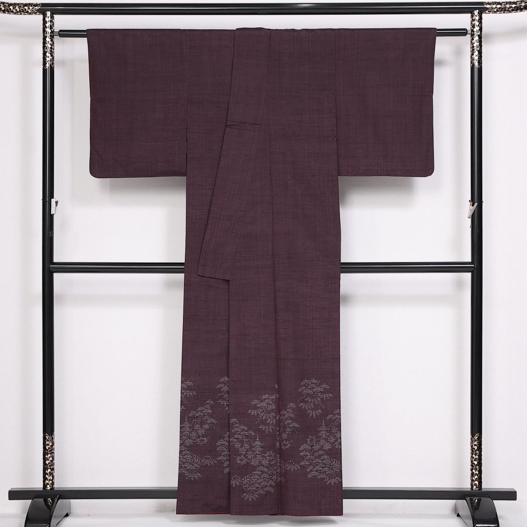 結城紬 身丈158cm 裄丈62.5cm Sランク 袷 正絹 広衿 付下げ 松 寺院 1216-10085