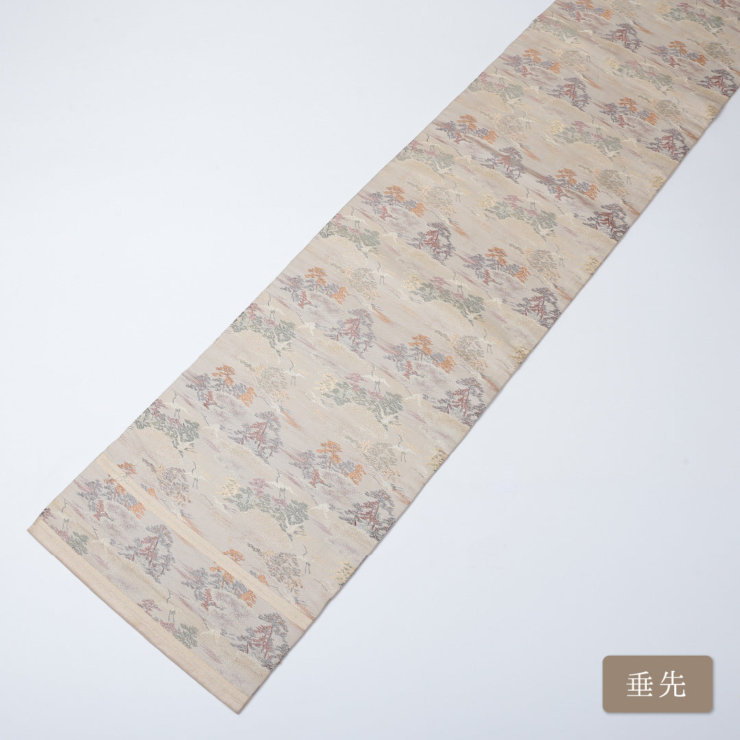 アンティーク 丸帯 帯丈402cm 全通 唐織 吉祥文様 松 フォーマル クリーム系 正絹 Aランク 1223-00585