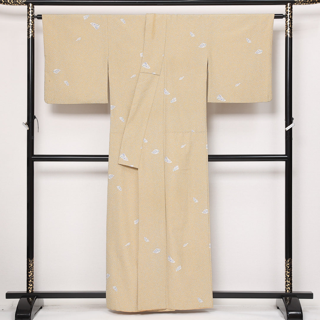 洗える着物 小紋 袷 身丈150cm 裄丈67cm ポリエステル Aランク インフォーマル 広衿 Sサイズ 花柄 ベージュ系 RP 1221-13585