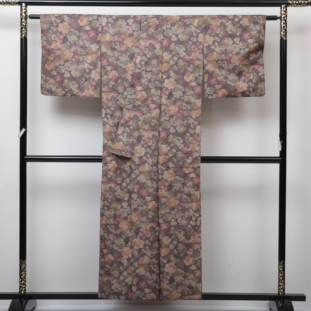 小紋 袷 身丈153cm 裄丈63cm 正絹 Sランク インフォーマル 広衿 Sサイズ 花柄 ピンク系 RP 1221-02908