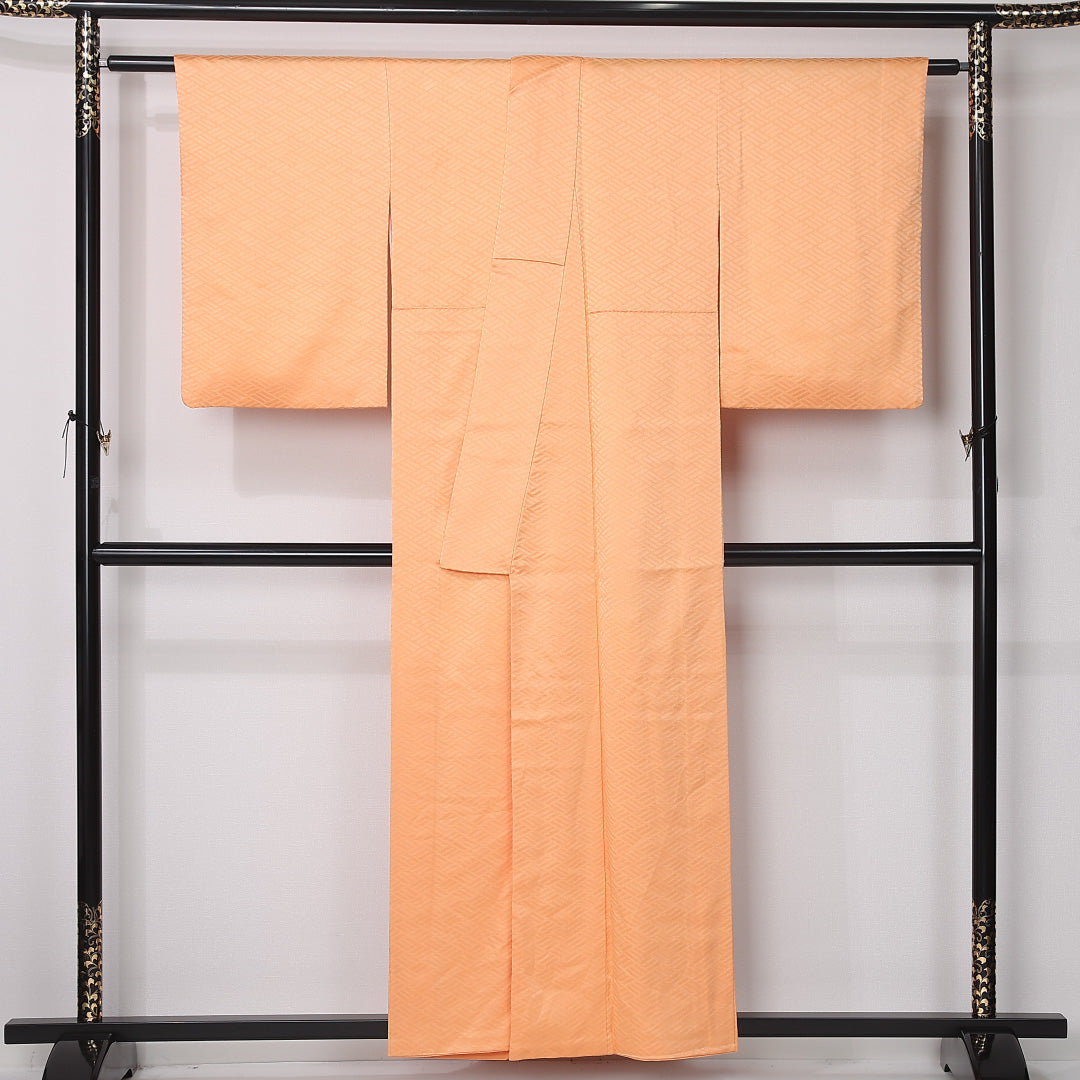 色無地 袷 身丈157cm 裄丈61cm 正絹 Sランク インフォーマル 広衿 Mサイズ 檜垣 朱系 RP 1219-12434