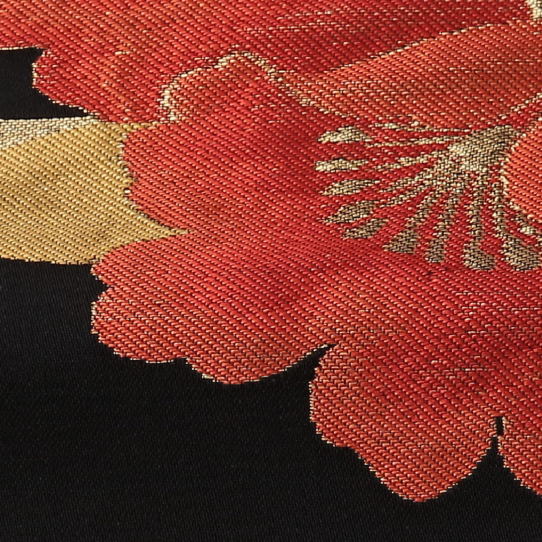 八寸名古屋帯 Cランク 帯丈368cm 正絹 六通 名古屋仕立て 織り セミフォーマル 綴れ織 芙蓉 黒系 RP 1245-02963