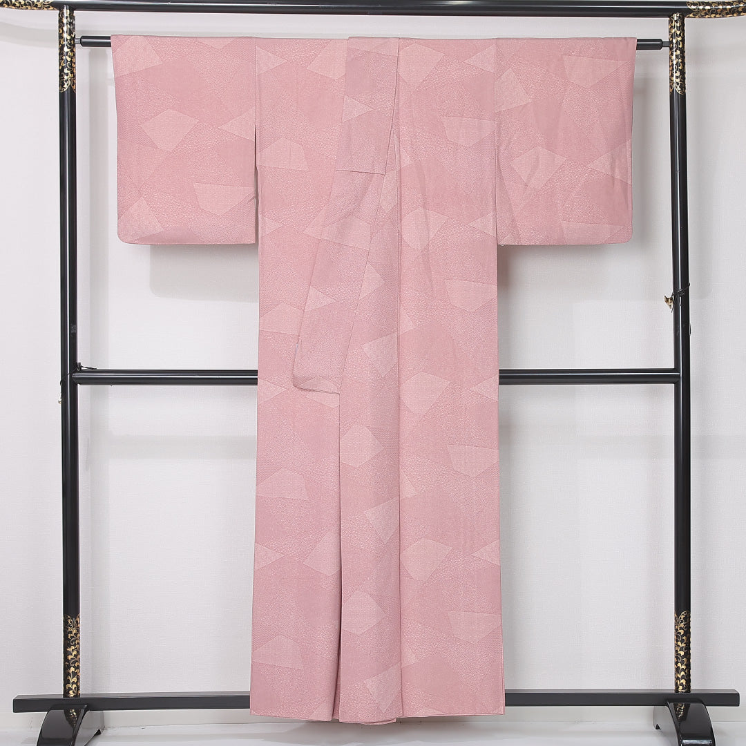 江戸小紋 身丈154cm 裄丈63cm Sランク S 正絹 袷 広衿 寄せ柄 カジュアル ピンク系 1262-12430