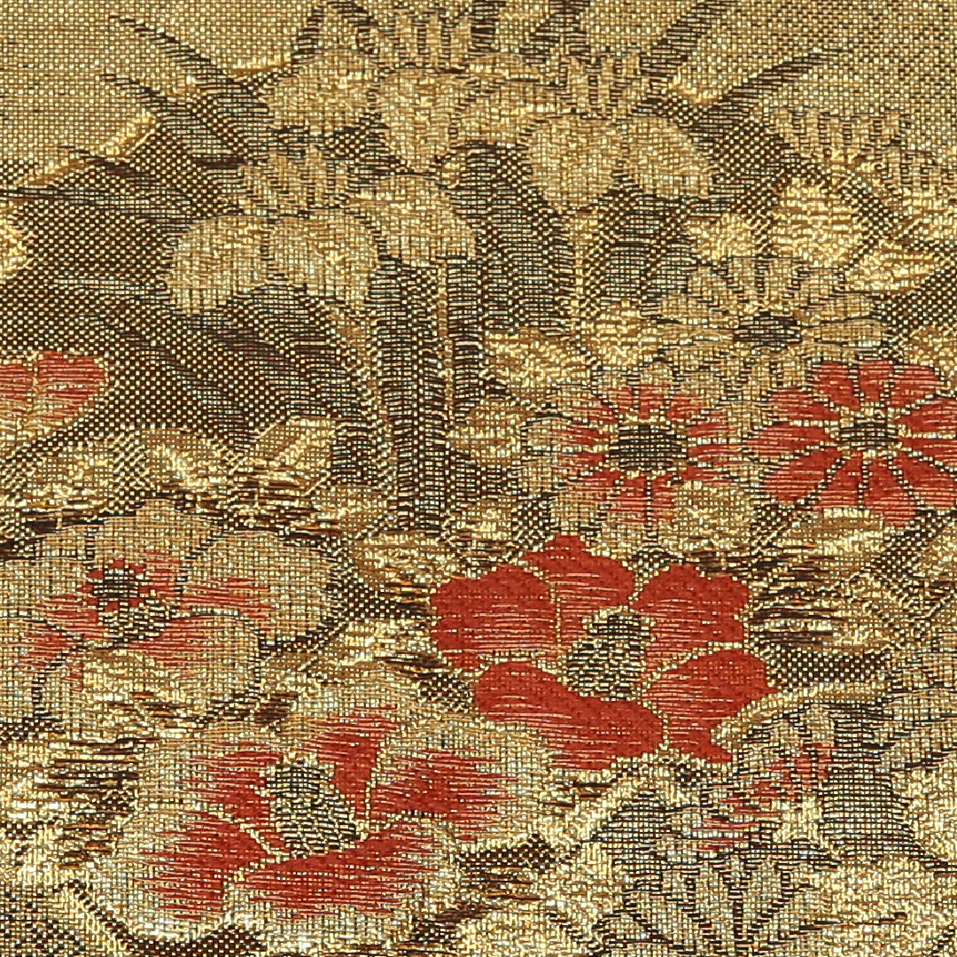 袋帯 帯丈420cm 正絹 六通 フォーマル 道長取り エ霞 四季草花 金系 1243-01154