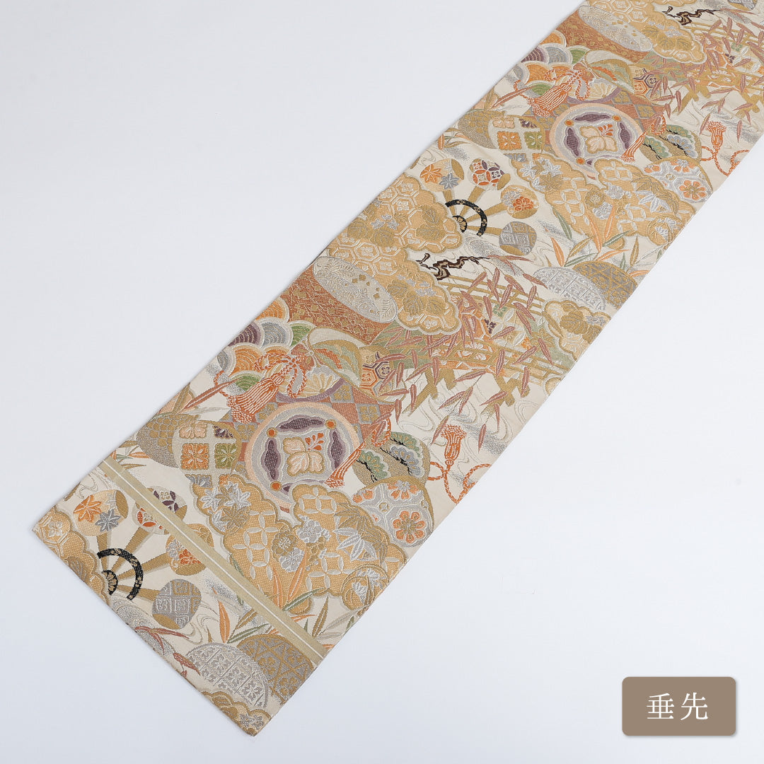 アンティーク 丸帯 帯丈394cm 全通 仕立て上がり フォーマル 唐織 Aランク 吉祥文様 金系 122300526321