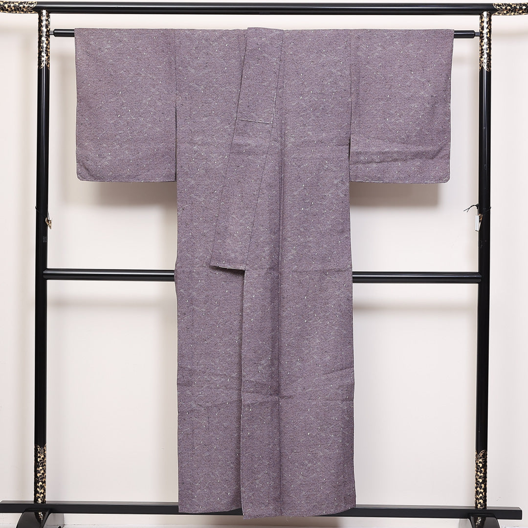 ウールの江戸小紋 洗える着物 単衣 身丈153cm 裄丈62cm ウール Sランク Sサイズ 広衿 カジュアル 紫系 1262-02363