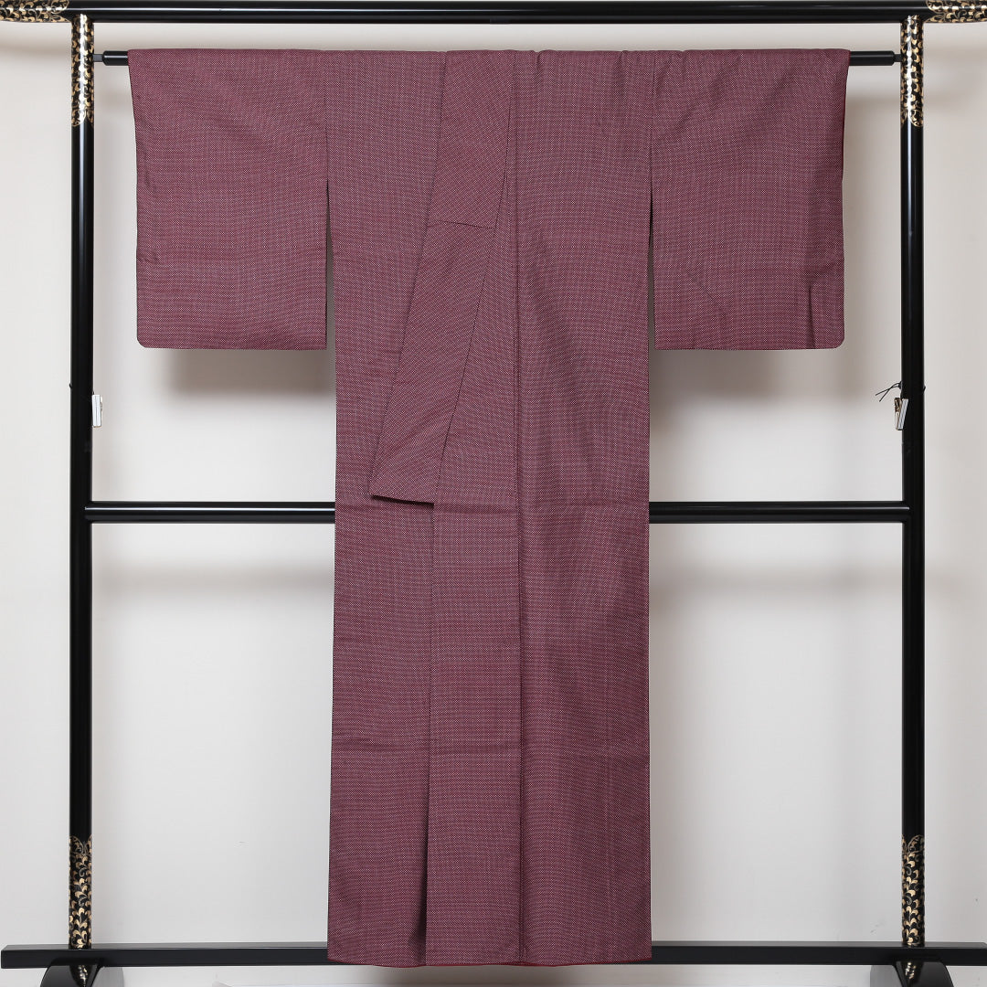 紬 袷 身丈153cm 裄丈64cm 正絹 Aランク カジュアル 広衿 Sサイズ 蚊絣 赤系 RP 1223-03082