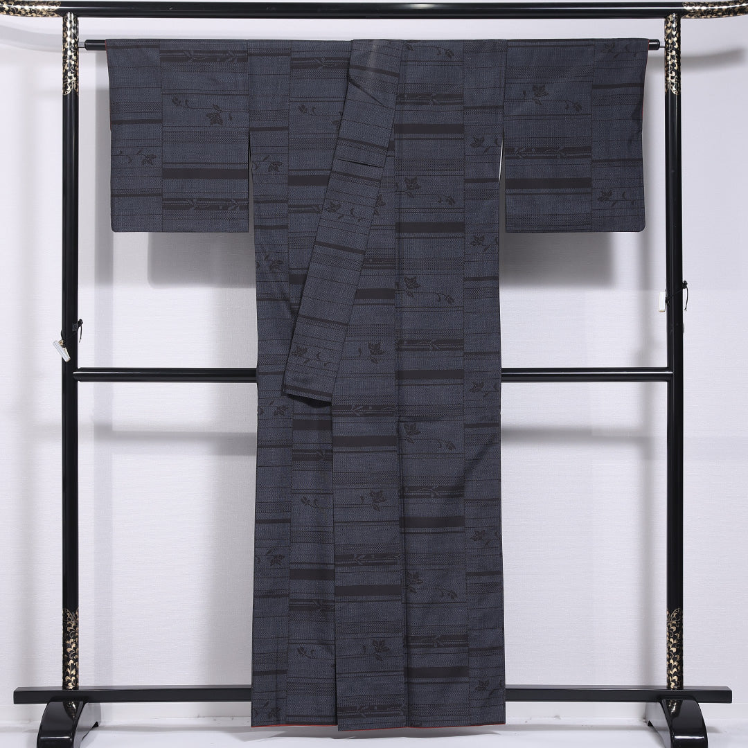 大島紬 袷 身丈158cm 裄丈64cm 正絹 Aランク インフォーマル 広衿 Mサイズ 花柄 紺系 RP 1223-11706