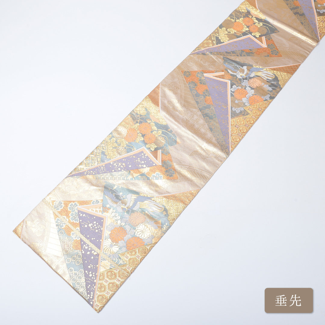 袋帯 帯丈428cm 六通 仕立て上がり フォーマル Aランク 鶴 吉祥文様 金系 122300605321