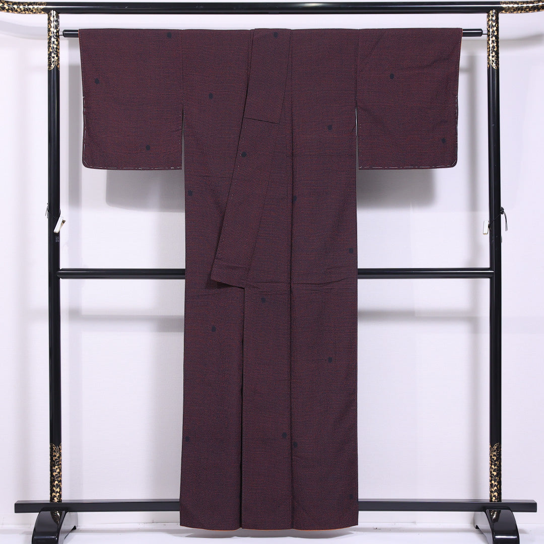 紬 袷 身丈159cm 裄丈63cm 正絹 Sランク カジュアル 広衿 Mサイズ ドット 紫系 RP 1223-11622