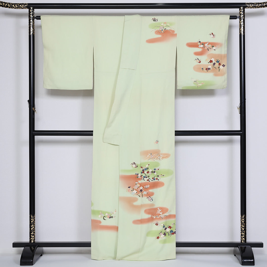 訪問着 袷 身丈163cm 裄67.5cm 正絹 揚羽蝶 桜 エ霞 紅葉 Aランク 1212-00744