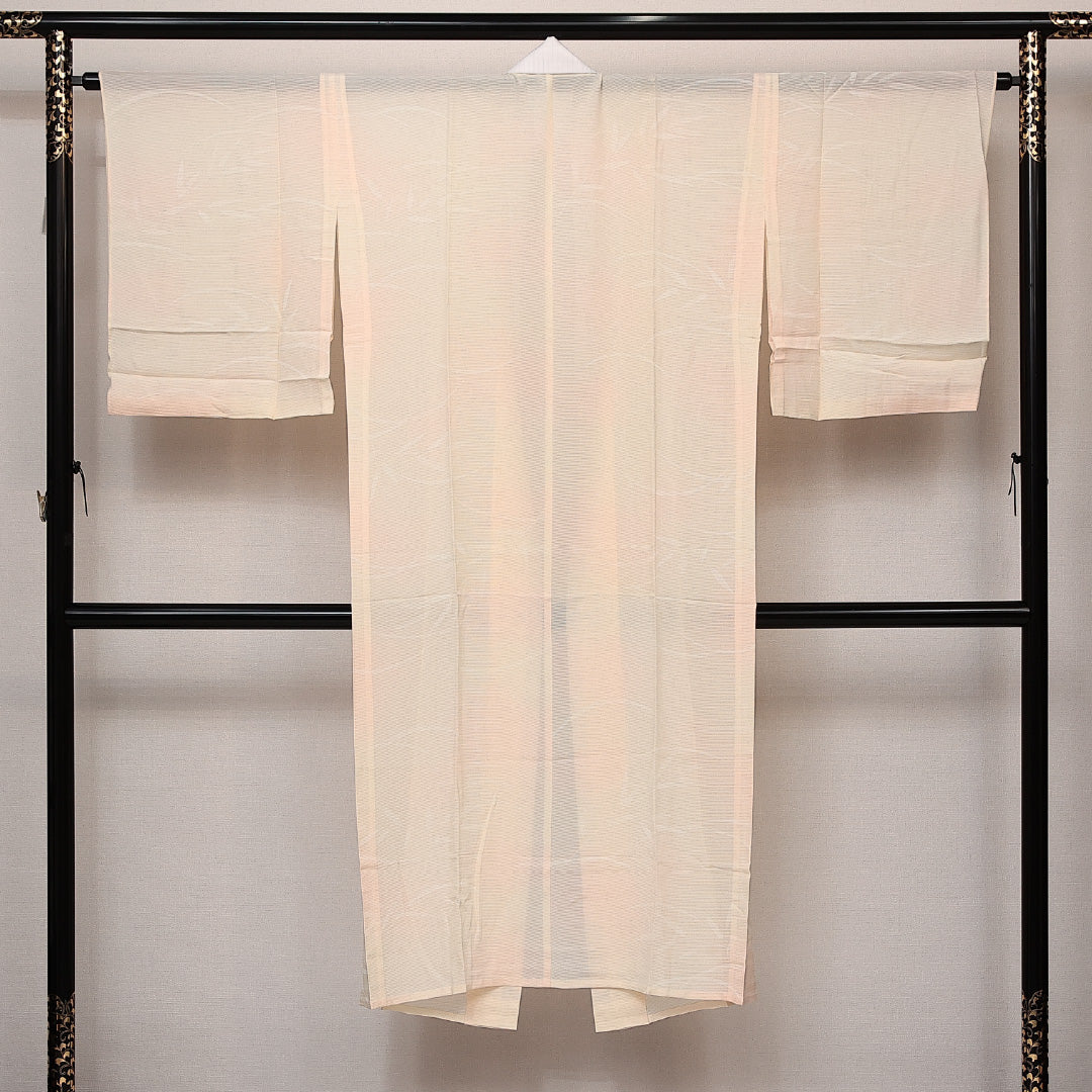 夏物 長襦袢 絽 身丈134cm 裄丈65cm 正絹 Sランク 紋意匠 (笹) XLサイズ クリーム系 RP 1239-14045
