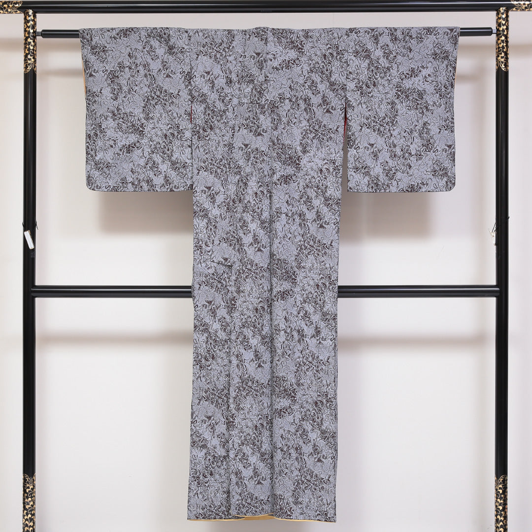 アンティーク 小紋 袷 身丈147cm 裄丈63cm 正絹 Aランク バチ衿 XSサイズ 墨流し グレー系 SR 1221-01732
