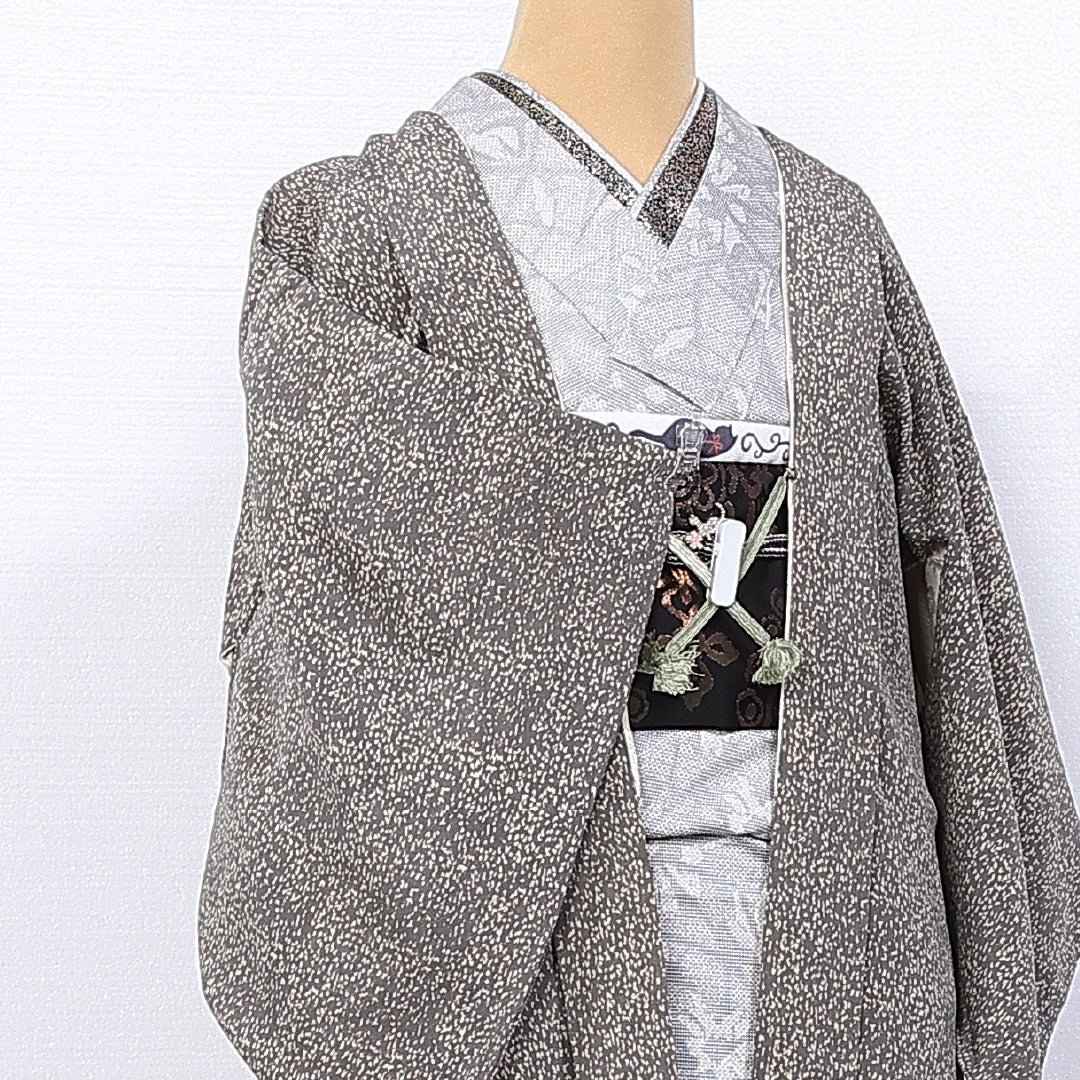 羽織 袷 身丈82cm 裄丈61cm 正絹 Aランク カジュアル Sサイズ 紐あり 抽象柄 茶系 RP 1232-11091