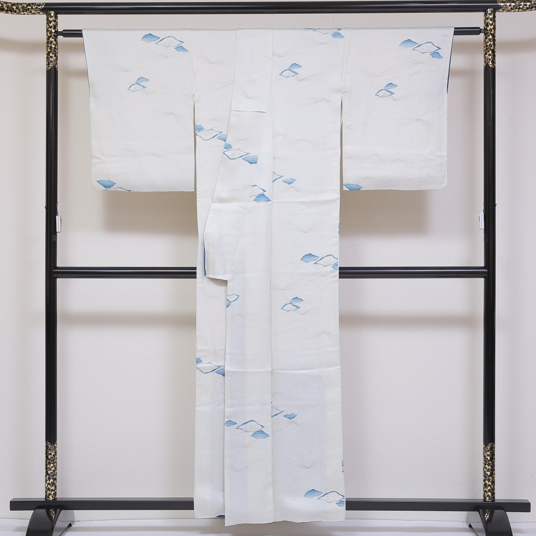 小紋 袷 身丈156cm 裄66cm 白系 松葉 正絹 Aランク 1215-01802-3311