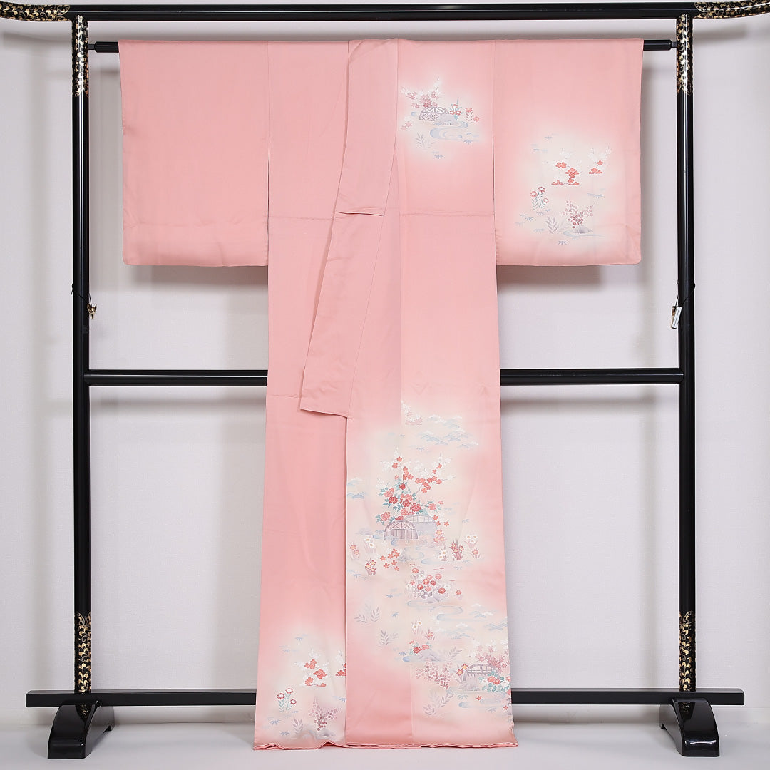 訪問着 袷 身丈168cm 裄65.5cm 正絹 流水 紅葉 牡丹 梅 菊 Aランク 1212-00751